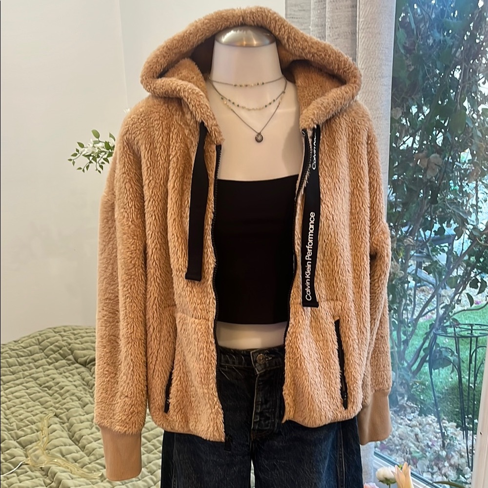 Calvin Klein Tan Teddy Jacket with Hood and Zip